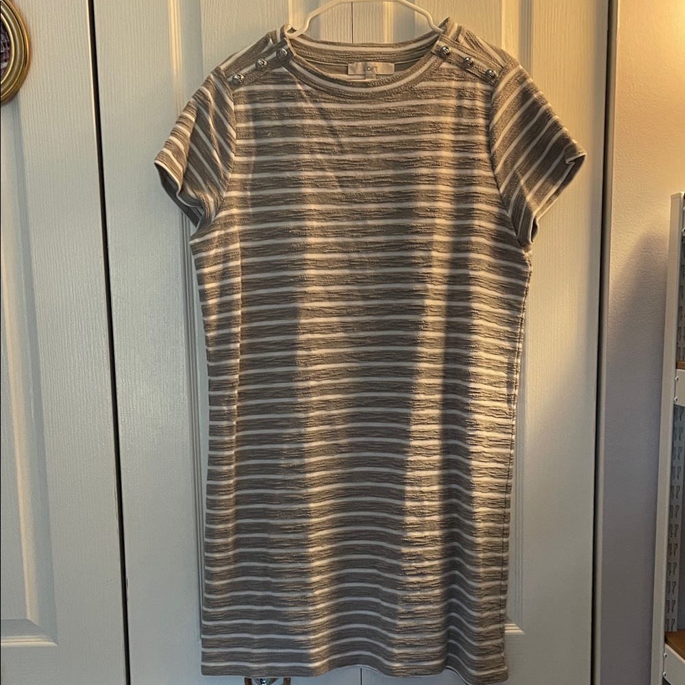 LOFT Gray and White Striped Dress